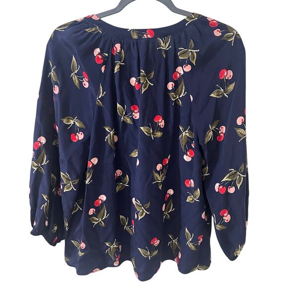 Joie Addie B Printed Silk Crepe De Chine Blouse Navy Novelty Cherry Print, S - Picture 7 of 7